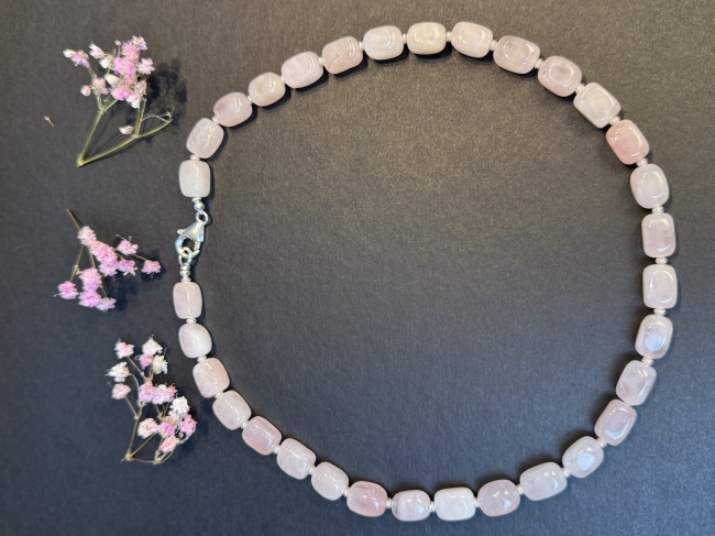 Rosenquarz-Halskette 47 cm